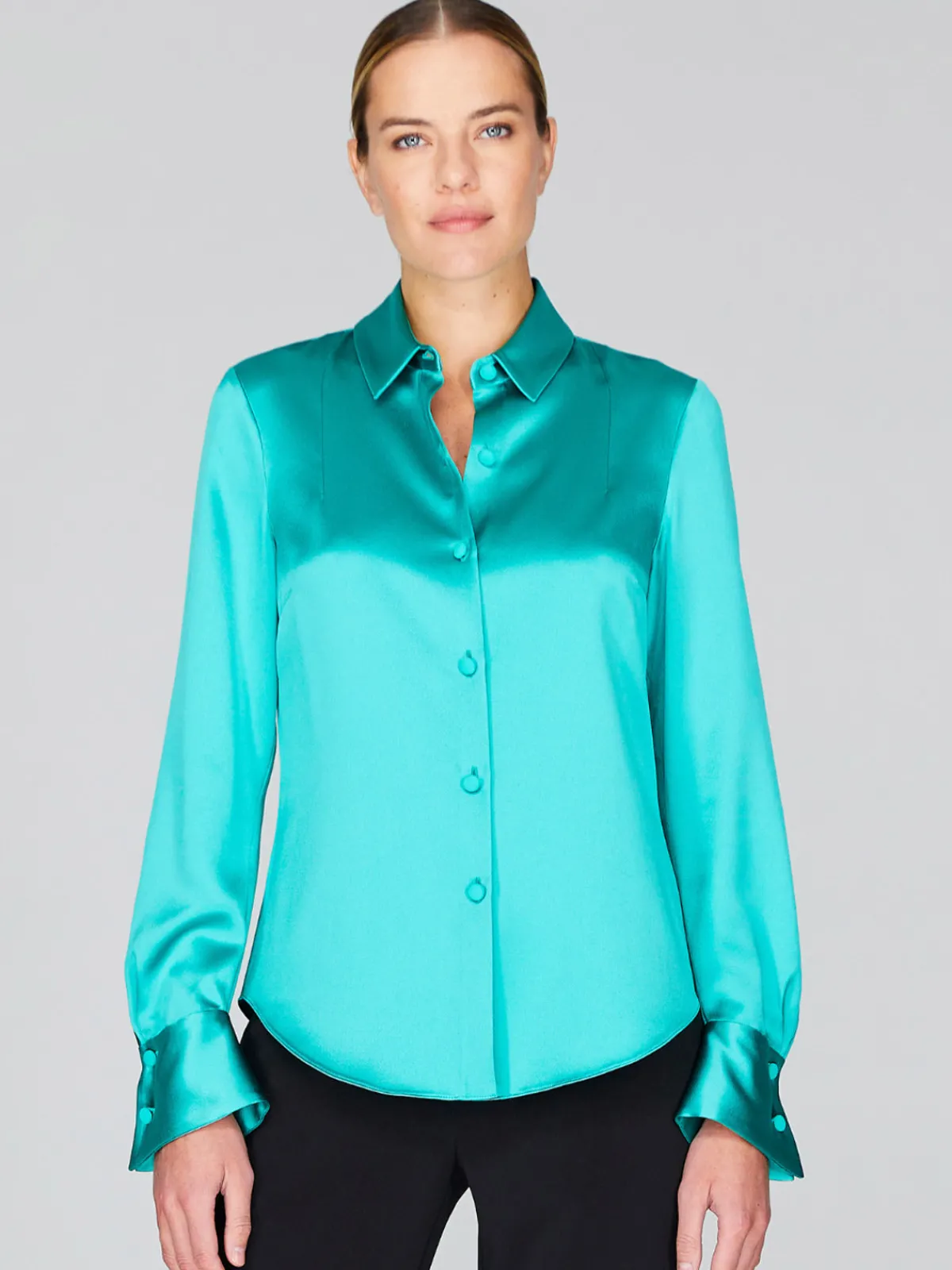 Mi Jong Lee Satin Button Down Collared Shirt With Relaxed Sleeve