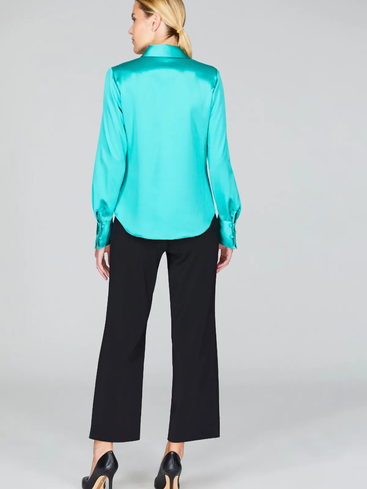 Mi Jong Lee Satin Button Down Collared Shirt With Relaxed Sleeve