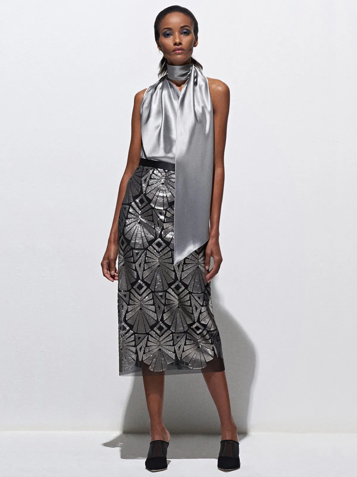 Mi Jong Lee One Shoulder Bias Top With Scarf