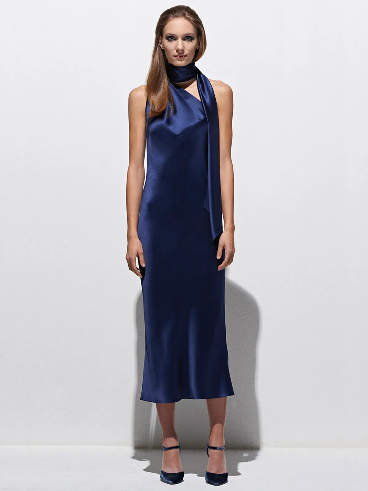 Mi Jong Lee One Shoulder Bias Dress With Scarf