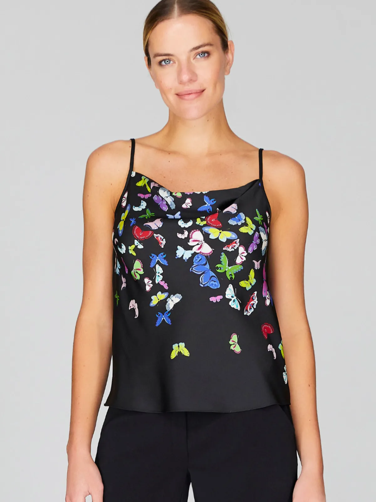 Mi Jong Lee Flutter Print Georgette Drape Front Camisole