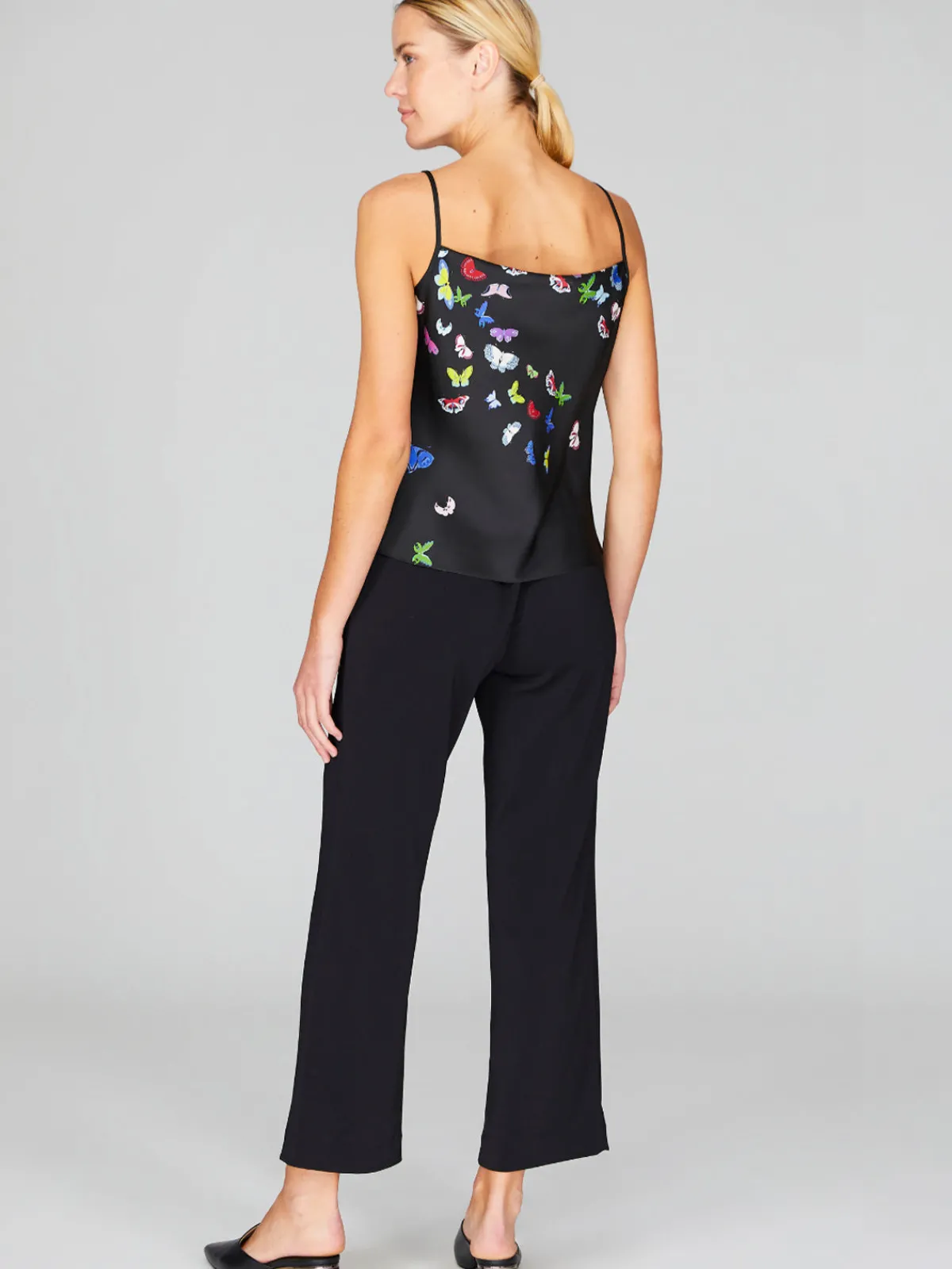 Mi Jong Lee Flutter Print Georgette Drape Front Camisole