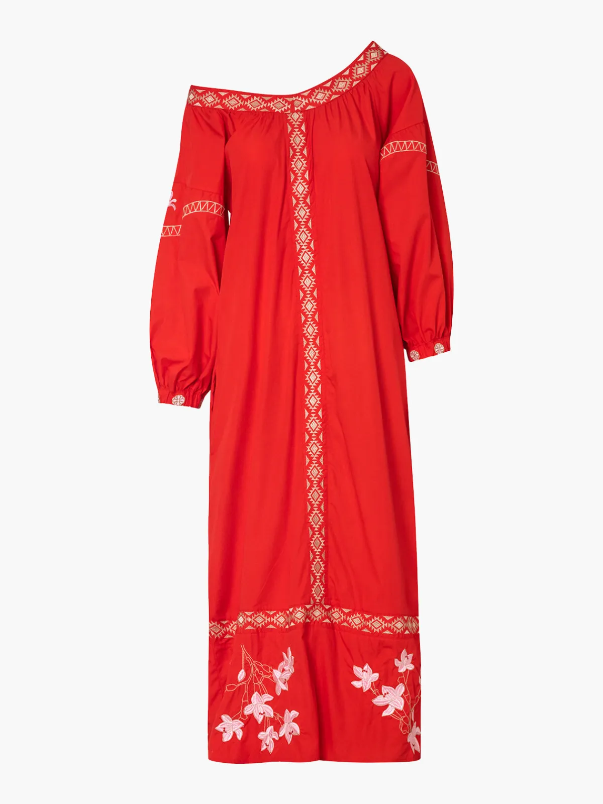 Juan de Dios Buganvilias Cotton Embroidered Maxi Dress