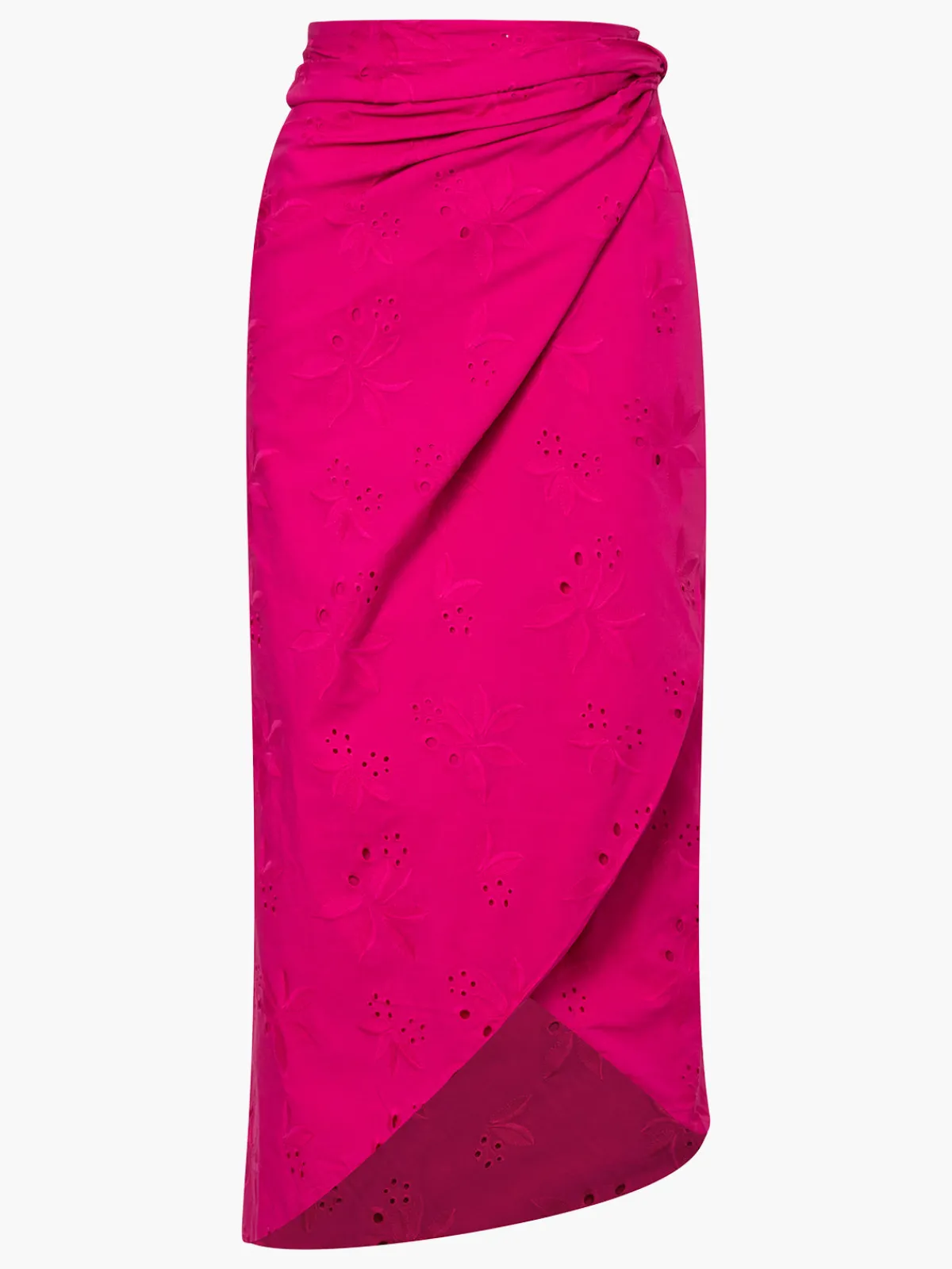 Juan de Dios Choco Cotton Eyelet Wrap Around Midi Skirt