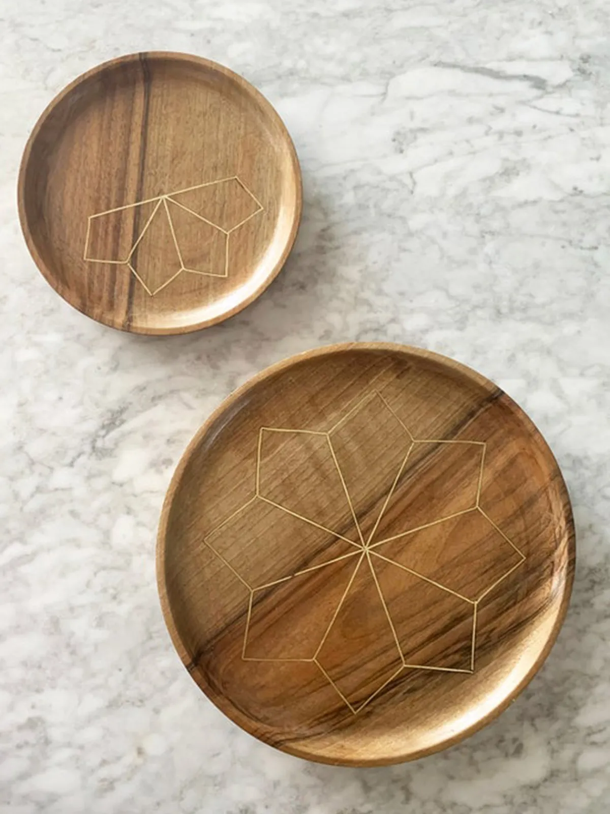 Dounia Najma Moroccan Wood and Brass Inlay Trays