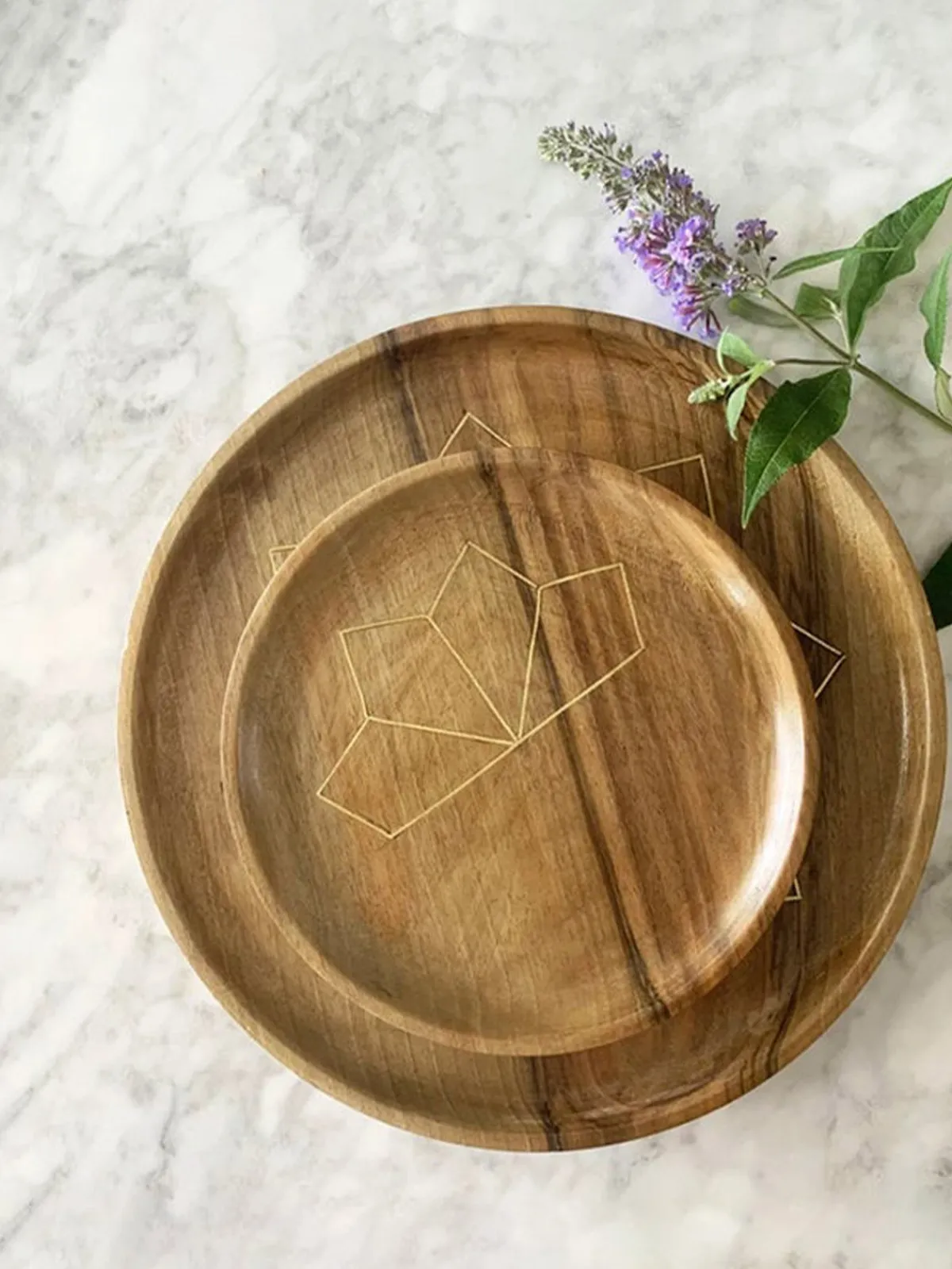 Dounia Najma Moroccan Wood and Brass Inlay Trays