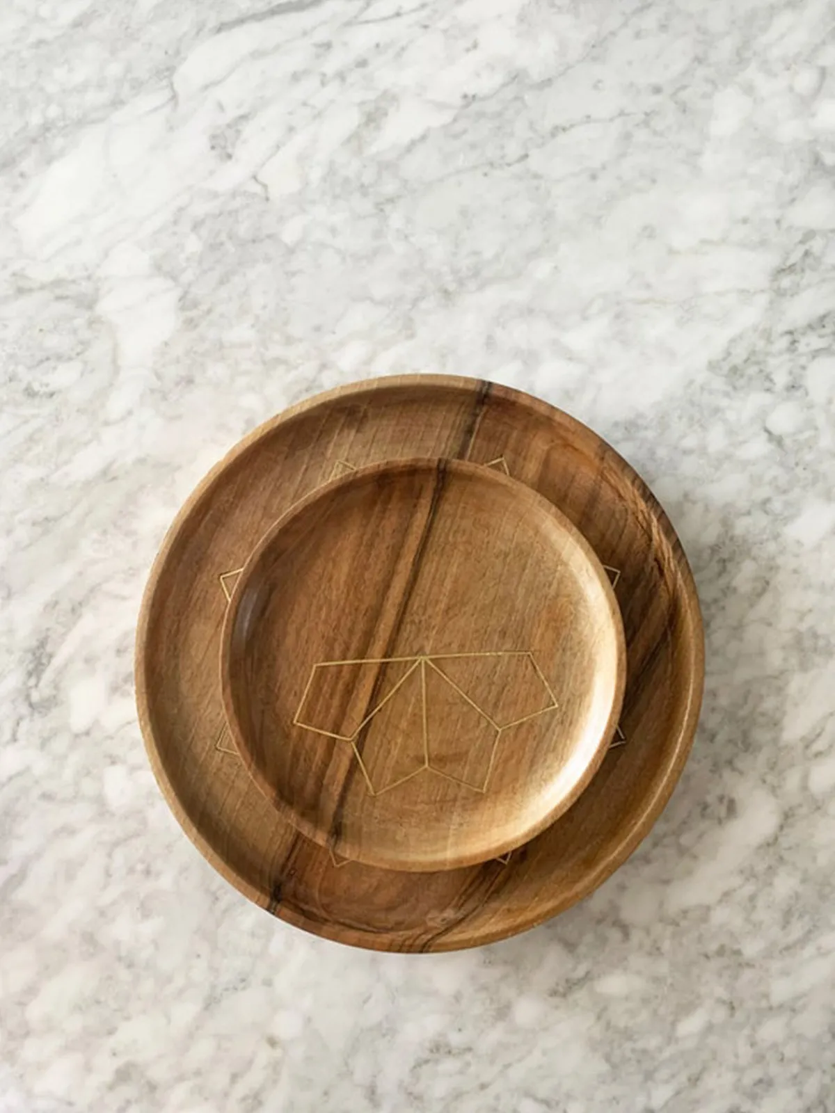 Dounia Najma Moroccan Wood and Brass Inlay Trays