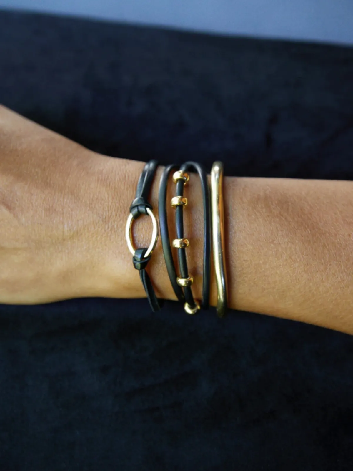 Mara Scalise Black And Gold Leather Bracelet