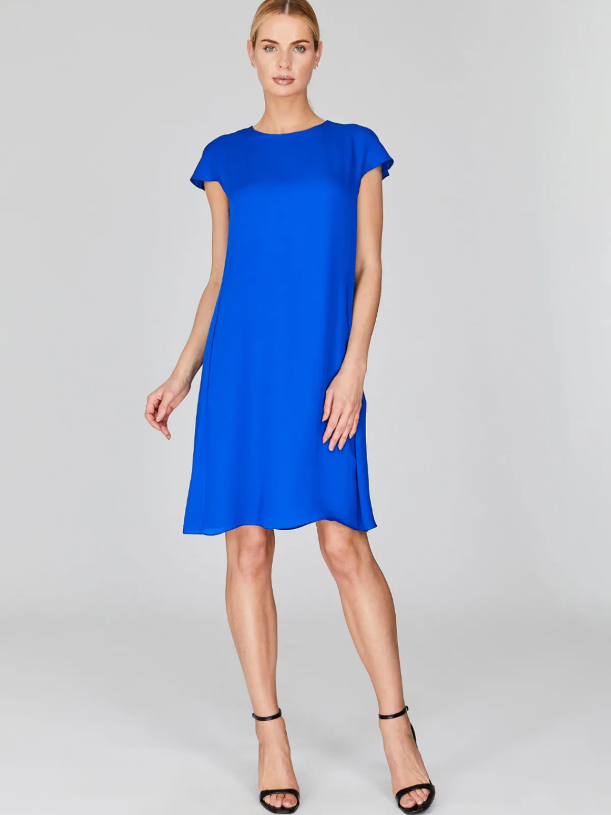 Mi Jong Lee Silk Georgette Short Cap Sleeve Trapeze Dress