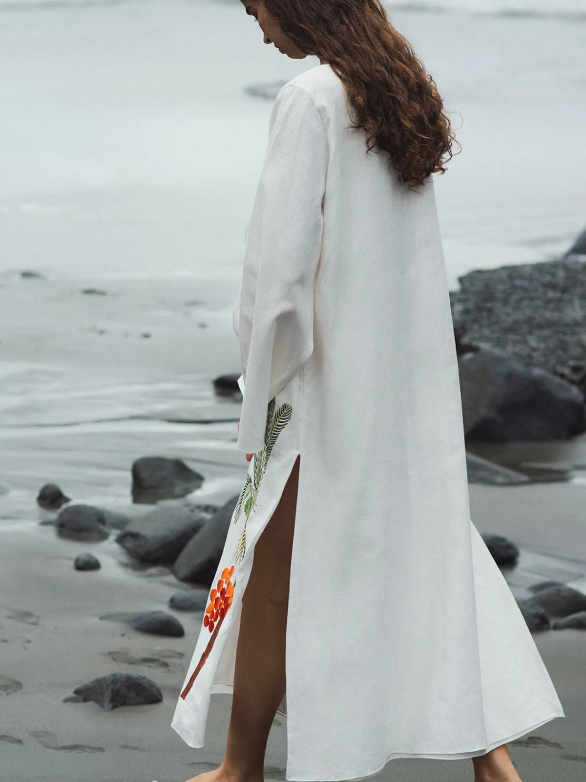 Juan de Dios Lisa Linen Midi Dress Embroidered