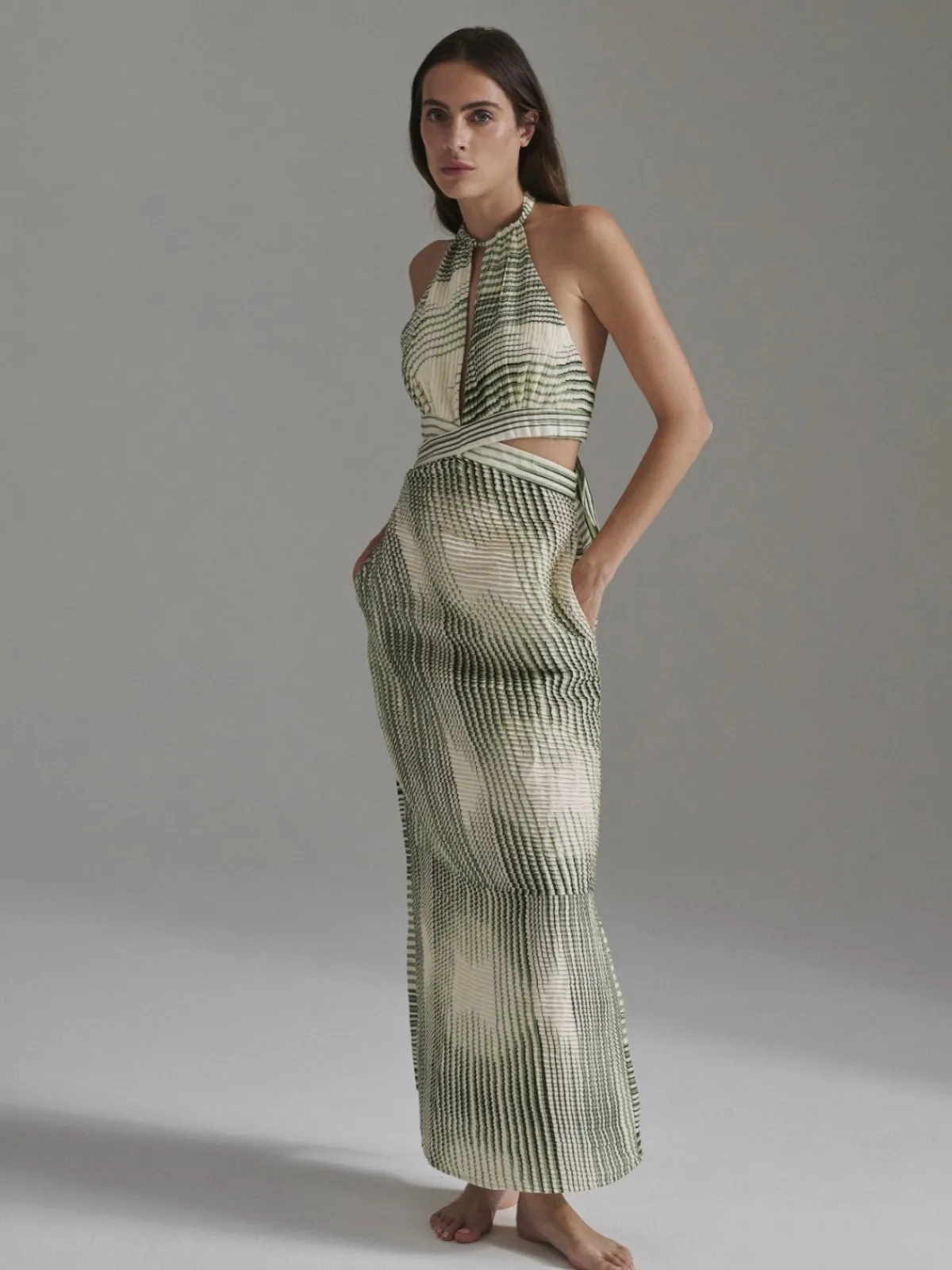 Juan de Dios San Agustin Pleated Linen Midi Dress