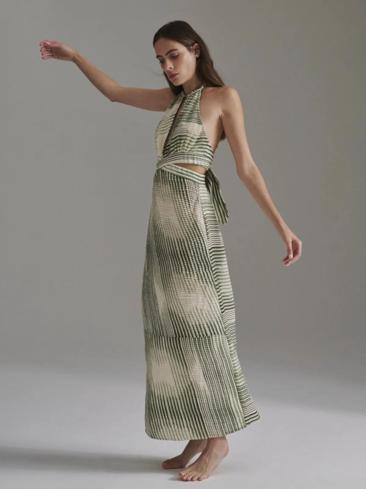 Juan de Dios San Agustin Pleated Linen Midi Dress